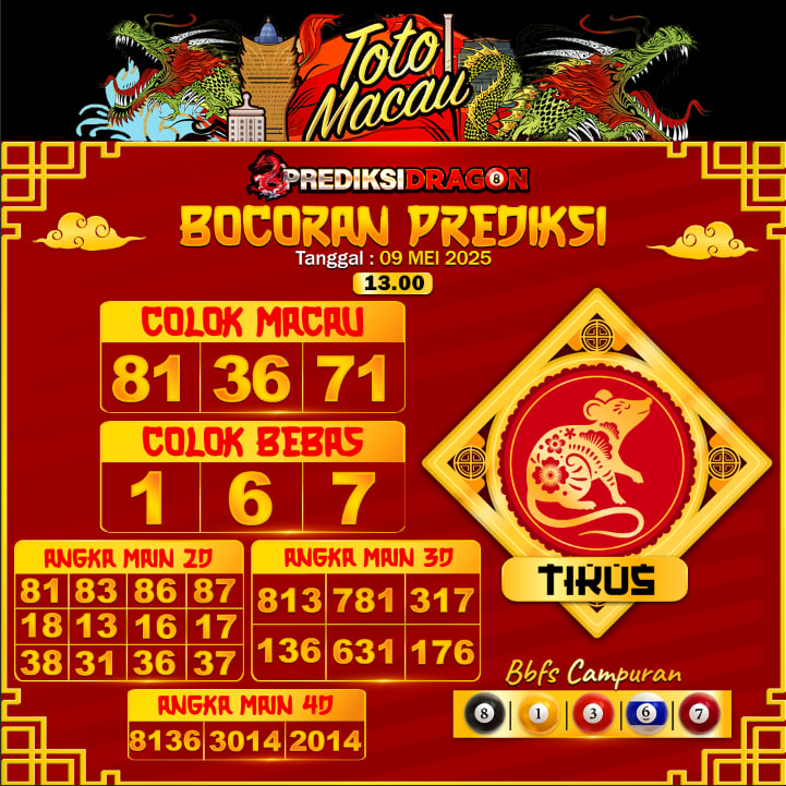 Prediksi Toto Macau Putaran 1 Update Tercepat Akurat 09-05-2025